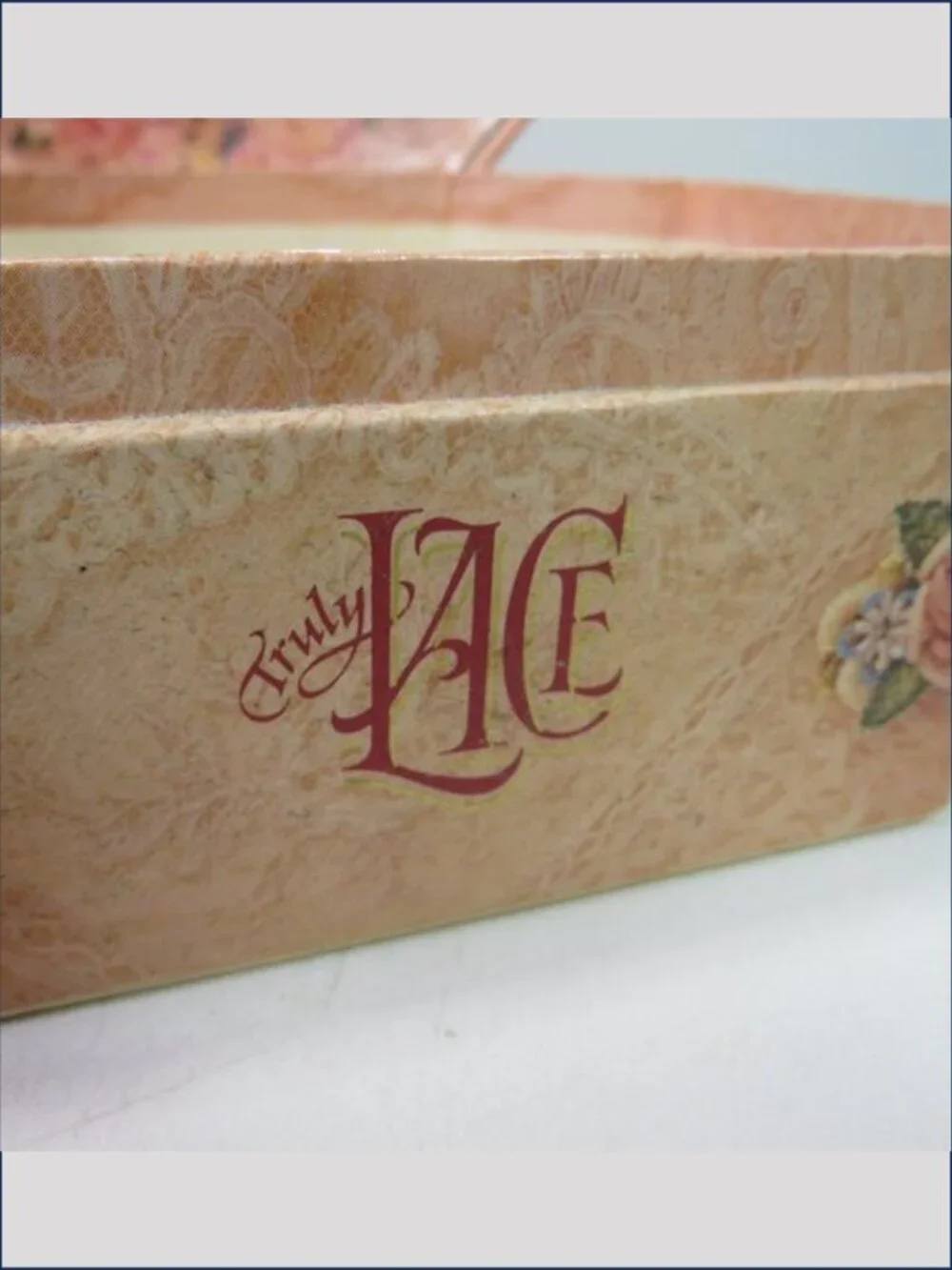 Vintage Truly Lace Pink Octagon Trinket Box Mirror Victorian Bow Gift Box